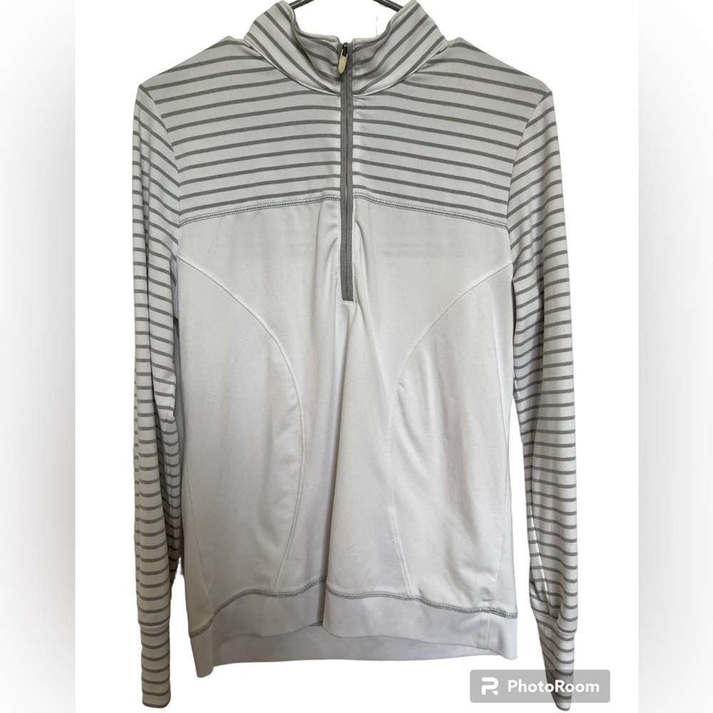 Tommy Armour Dri-Logic Women’s Golf Shirt Medium Gray White Striped Quarter Zip